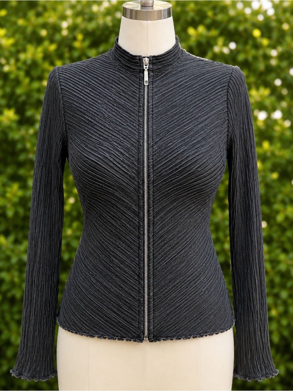 Bebe Black Textured Leather Zip Jacket Women’s XS – Moto Style Fitted